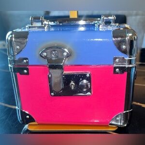 Pre owned Two-Tone Pink and Blue Metal Trunk Case with Silver Hardware